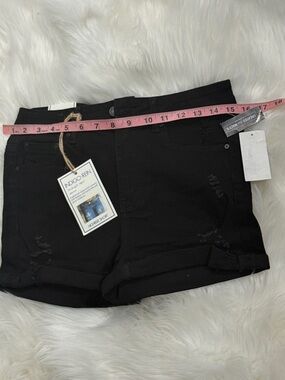 Indigo Rein Black Distressed Mid-Rise Denim Shorts